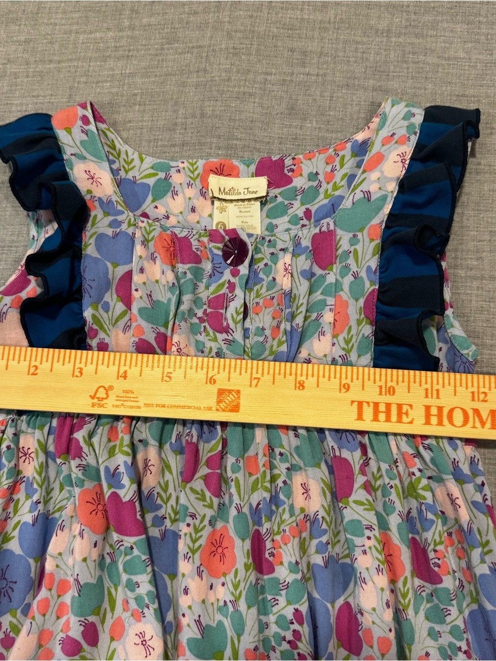 Matilda Jane Girls Dress Size 6 Floral Ruffle Sleeveless Handkerchief Hem - Picture 6 of 6